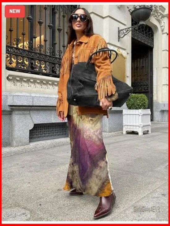 Faux Suede Fringe Jacket Oversized Long Sleeve Western Style Button Front - Picture 5 of 5